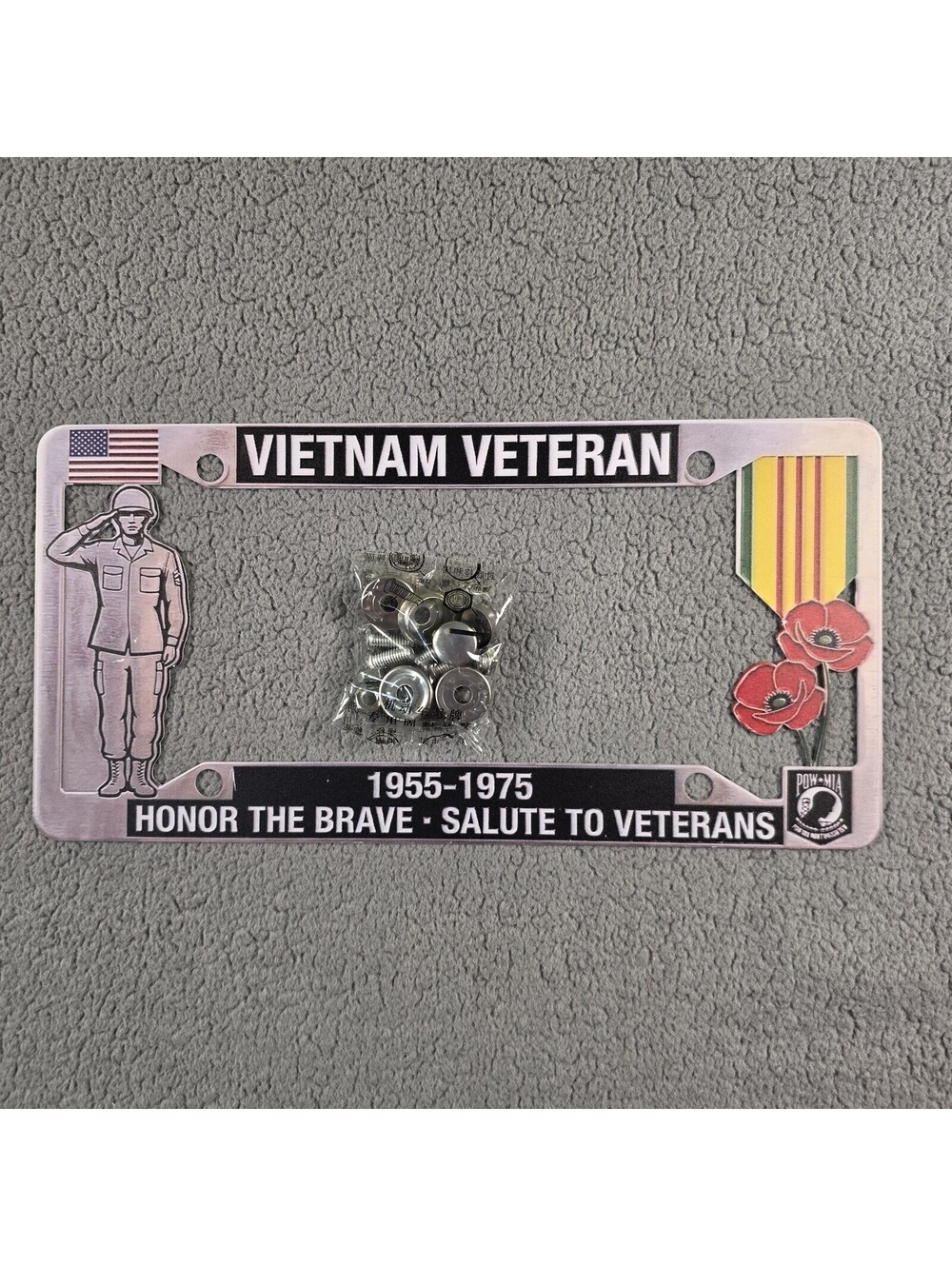 Vietnam Veteran License Plate Frame 1955-1975 Honor the Brave Salute to Veterans